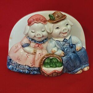 Vintage Otagiri Piggy Pair Napkin Holder Ceramic Country Farm Pig Theme